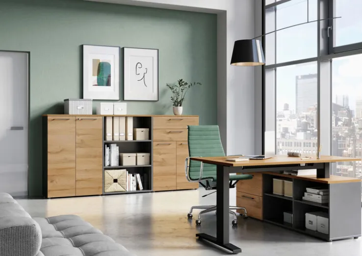 Aktenregal ISORNO 45 x 120 cm Graphitgrau/ Eiche