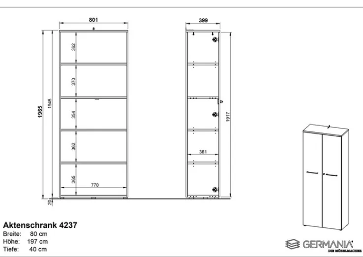 Aktenschrank ISORNO 2-türig 197 cm Graphitgrau/ Eiche