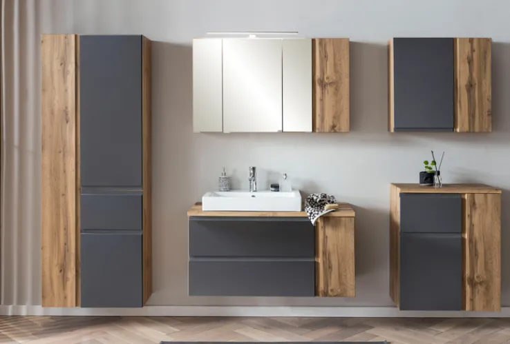 Bad-Hochschrank GENT grau/braun