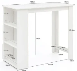 Bartisch 120 x 60 cm weiß