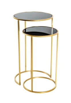Beistelltisch 2er Set Ø 30/35 cm schwarz /goldfarbig