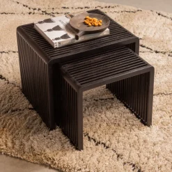 Beistelltisch 2er Set WILLA Teakholz schwarz