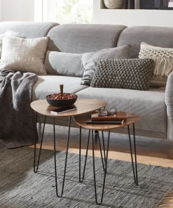 Beistelltisch 2er Set 40x40 cm/48x48 cm dunkelbraun/schwarz