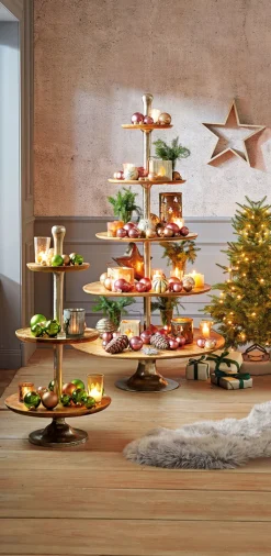 casaNOVA Deko Objekt Etagere 3-stöckig TANNENDUFT & LICHTERGLANZ Mangoholz