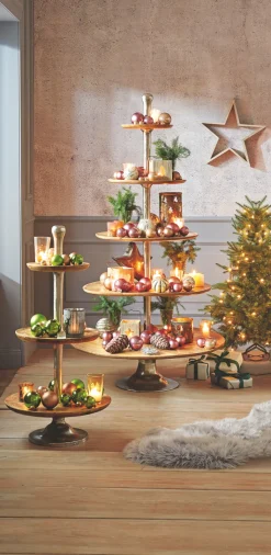 casaNOVA Deko Objekt Etagere 3-stöckig TANNENDUFT & LICHTERGLANZ Mangoholz