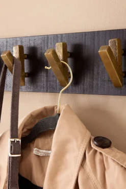 CASAVANTI Wandgarderobe 60 x 10 cm Mango Massiv schwarz lackiert/goldfarbig