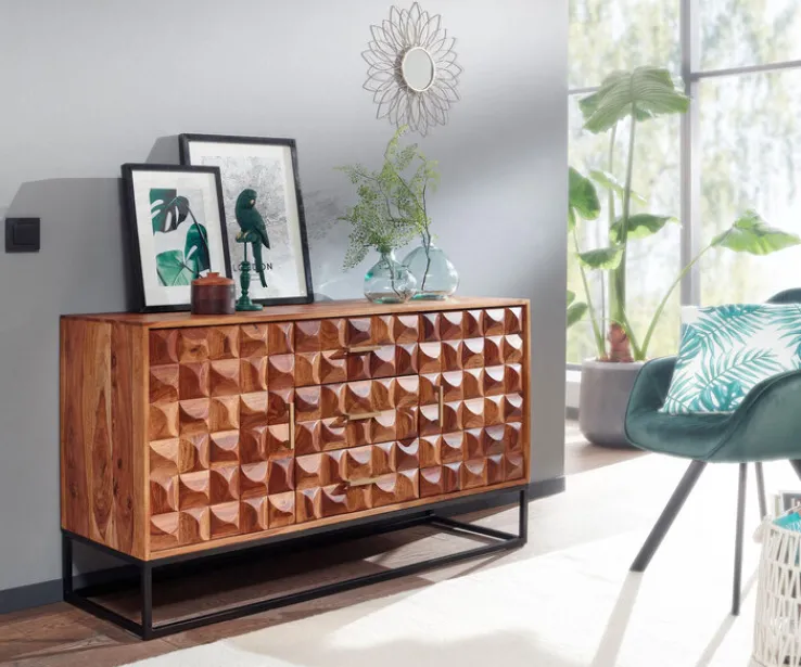CASAVANTI Sideboard 145 x 81 cm Schwarz/ Sheesham massiv