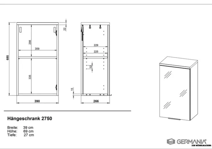 CASAVANTI Wandschrank CARA 39 x 69 x 27 cm weiß/braun