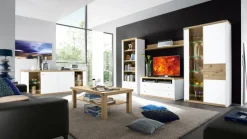 CASAVANTI Wohnwand ANDORRA 350 x 184 x 41 cm Asteiche furniert/ Lack weiß