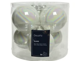 Christbaumkugel Set 6-tlg. 8cm Weiß/Silberfarbig Glänzend