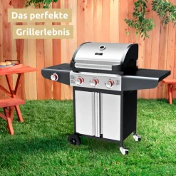 deluxe4home Gasgrill GRILLWAGEN XXL 131 x 54 cm silberfarbig /schwarz