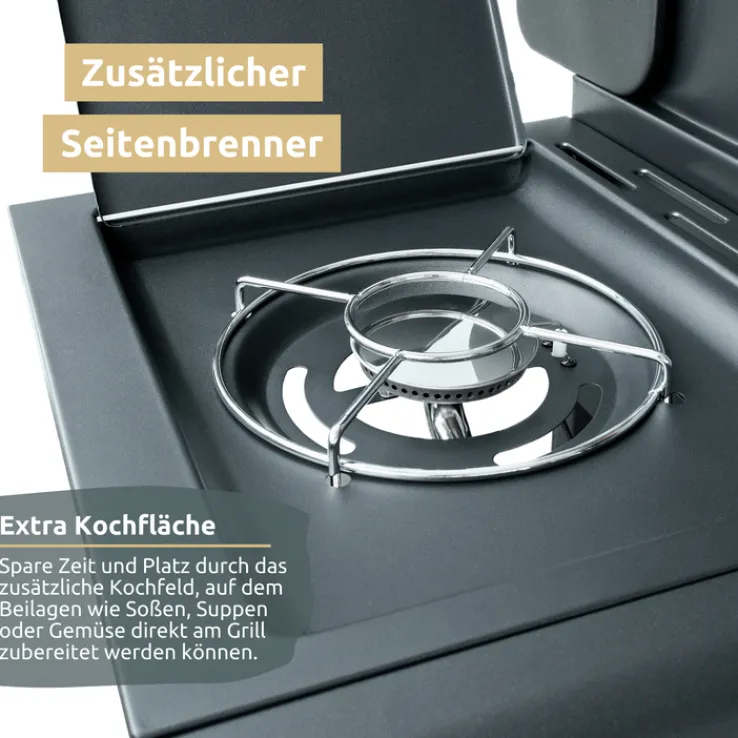 deluxe4home Gasgrill GRILLWAGEN XXL 131 x 54 cm silberfarbig /schwarz