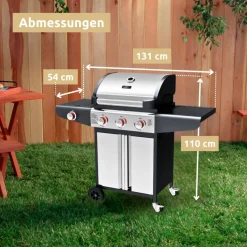 deluxe4home Gasgrill GRILLWAGEN XXL 131 x 54 cm silberfarbig /schwarz