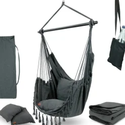 deluxe4home Hängesessel BOHO 4-teilig anthrazit