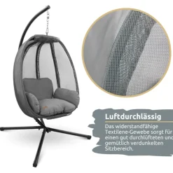 deluxe4home Hängesessel mit Gestell MODERN 3-tlg schwarz /anthrazit