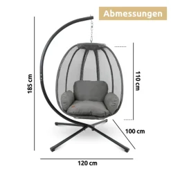 deluxe4home Hängesessel mit Gestell MODERN 3-tlg schwarz /anthrazit
