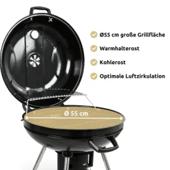 deluxe4home Holzkohlegrill KUGEL 64 x 59 cm schwarz