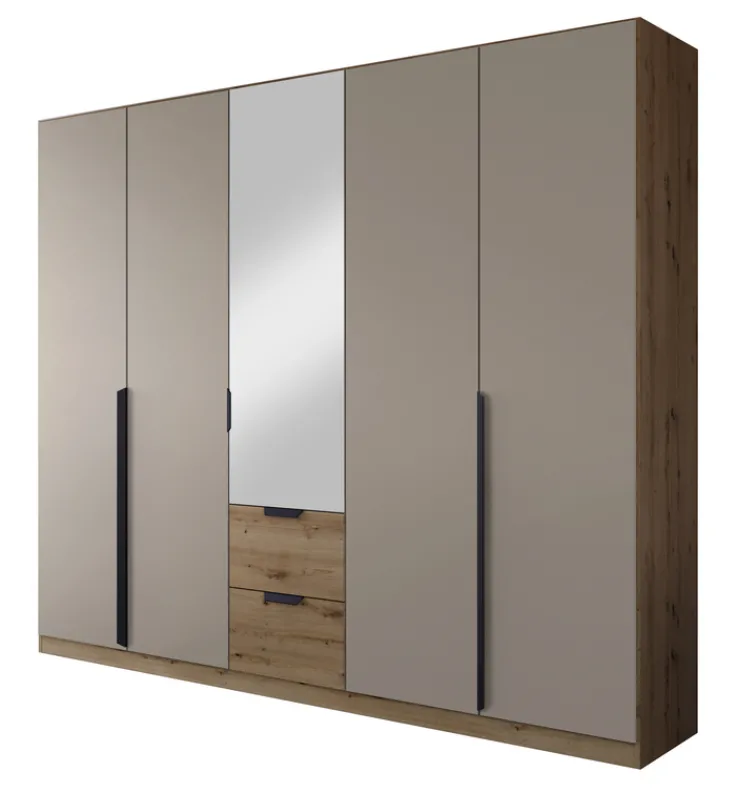 Drehtürenschrank CAMBRIDGE 2 226 x 210 x 54 cm Artisan Eiche/Champagner/Spiegel mittig