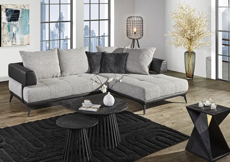 QUARTIER Ecksofa CONTES schwarz/ grau