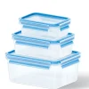 emsa Frischhaltedosen im 3er Set CLIP & CLOSE 0,55+1,0+2,3 Liter Blau