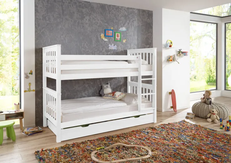 Kinder Etagenbett 140 x 200 cm mit Bettkasten weiß