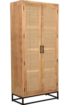 Garderobenschrank 80 x 180 cm Mango lackiert mit Rattan-Front