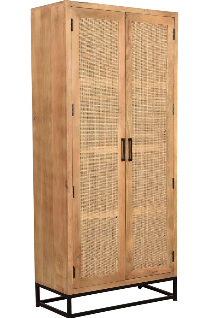 Garderobenschrank 80 x 180 cm Mango lackiert mit Rattan-Front