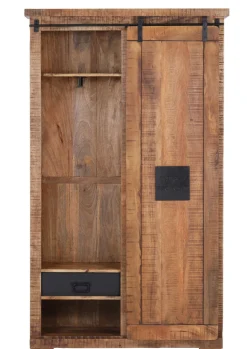 Garderobenschrank BARNEY 110 x 186 cm Mango massiv sägerau, gebeizt, lackiert/schwarz