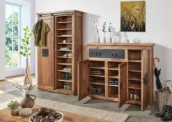 Garderobenschrank BARNEY 110 x 186 cm Mango massiv sägerau, gebeizt, lackiert/schwarz