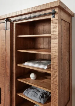 Garderobenschrank BARNEY 110 x 186 cm Mango massiv sägerau, gebeizt, lackiert/schwarz