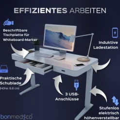 Höhenverstellbarer Schreibtisch BONMEDICO MOVU weiß