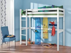 Kinder Hochbett 90 x 200 cm Buche Massiv weiß