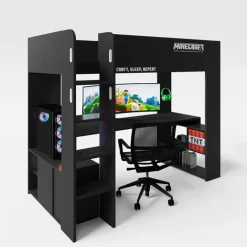 Kinder Hochbett MINECRAFT 90 x 200 cm schwarz/ grau