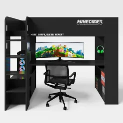 Kinder Hochbett MINECRAFT 90 x 200 cm schwarz/ grau