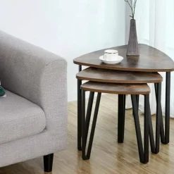 holz4home Beistelltisch 3er-Set Holzdekor Vintagebraun