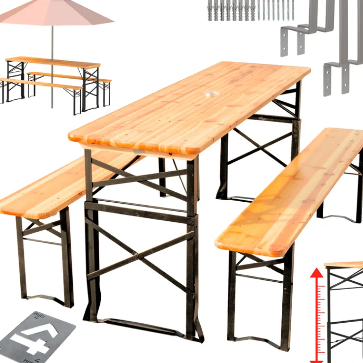 holz4home Bierzeltgarnitur BIERBANK 3-teilig 167 x 50 cm schwarz /naturfarbig