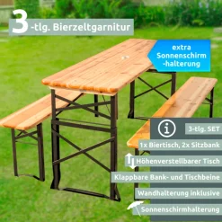 holz4home Bierzeltgarnitur BIERBANK 3-teilig 167 x 50 cm schwarz /naturfarbig