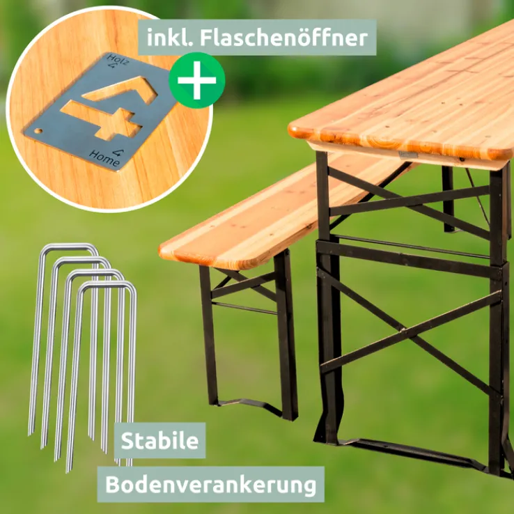 holz4home Bierzeltgarnitur BIERBANK 3-teilig 167 x 50 cm schwarz /naturfarbig