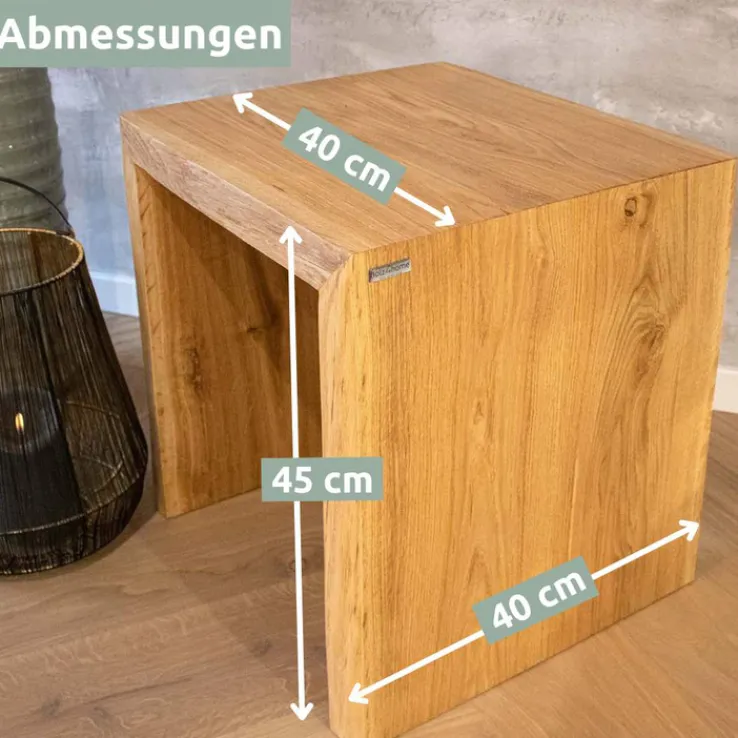 holz4home Massivholzbank 40 x 45 cm Eiche geölt mit Baumkante