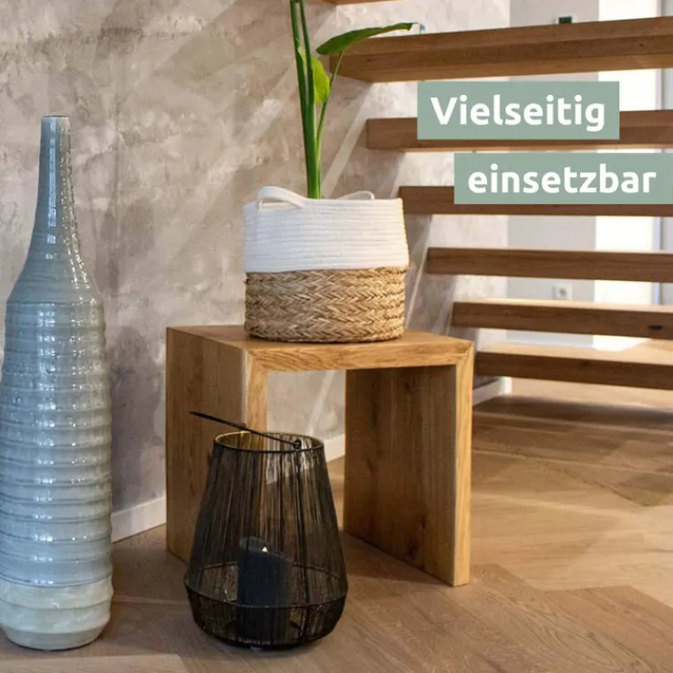 holz4home Massivholzbank 40 x 45 cm Eiche geölt mit Baumkante