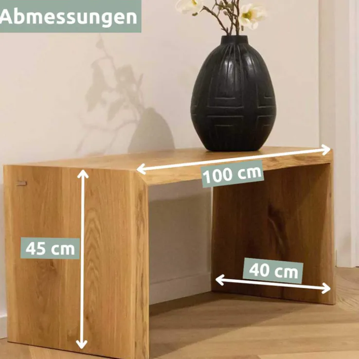 holz4home Massivholzbank 100 x 45 cm Eiche geölt mit Baumkante