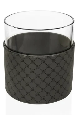 JOOP! Vase CORNFLOWER rund Durchmesser 20 cm Höhe 21 cm Klarglas Kunstleder anthrazit-schwarz