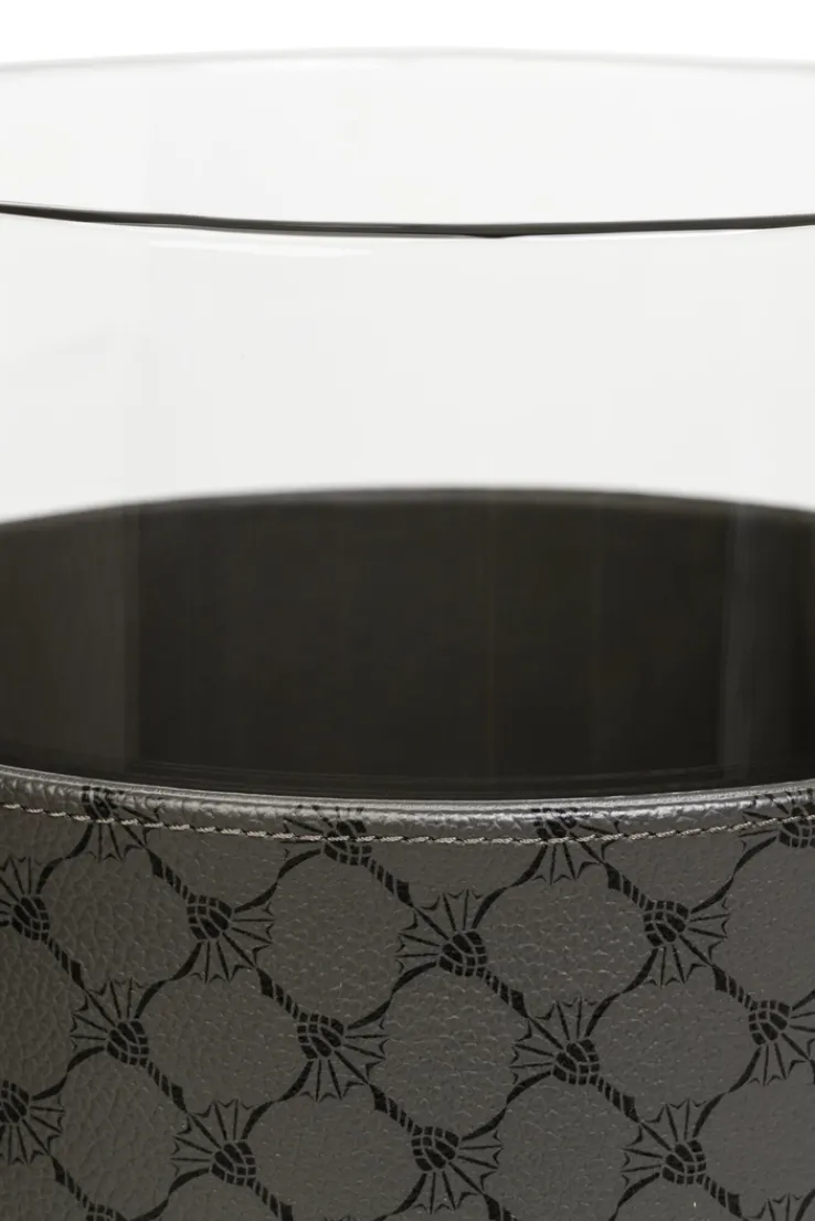 JOOP! Vase CORNFLOWER rund Durchmesser 20 cm Höhe 21 cm Klarglas Kunstleder anthrazit-schwarz