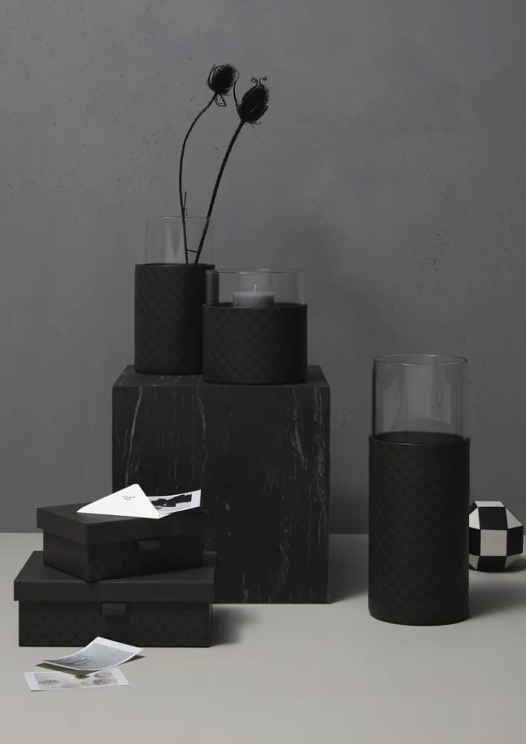 JOOP! Vase CORNFLOWER rund Durchmesser 20 cm Höhe 21 cm Klarglas Kunstleder anthrazit-schwarz