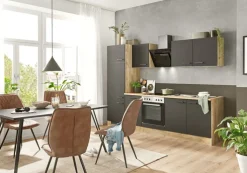 FLEX-WELL Küchenzeile MARY Touch Schwarz/ Endgrain Oek 270 cm