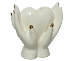 Kerzenständer HANDS 13 cm weiß /goldfarbig