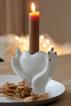 Kerzenständer HANDS 13 cm weiß /goldfarbig