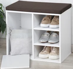 KESPER Schuhschrank mit Sitzkissen 51,5 x 48 x 29,5 cm weiß/braun