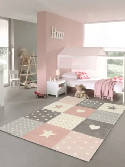 Kinder Kinderteppich KIDS STARS 120 x 170 cm rosa