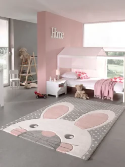 Kinder Kinderteppich PASTEL KIDS HASE 120 x 170 cm grau
